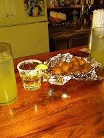 Lemonade with Shot of Tequila and Fried Mushrooms